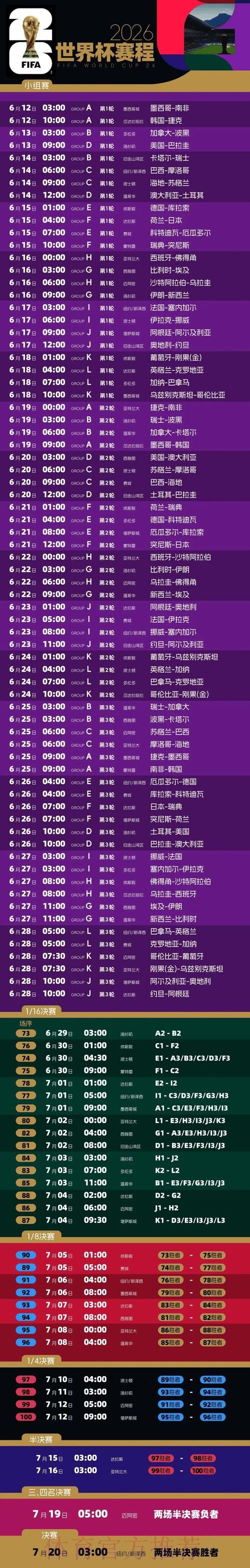 2026世界杯完整赛程一览实时赛程在哪里看 2026世界杯完整赛程一览实时赛程在哪里看